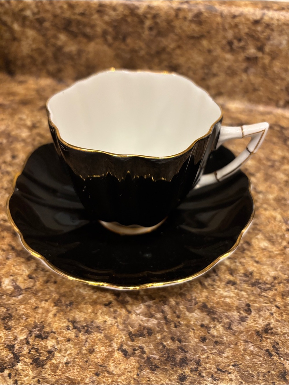 Vintage Victoria C&E 382/4 Black Gold Bone China Cup Saucer Set England